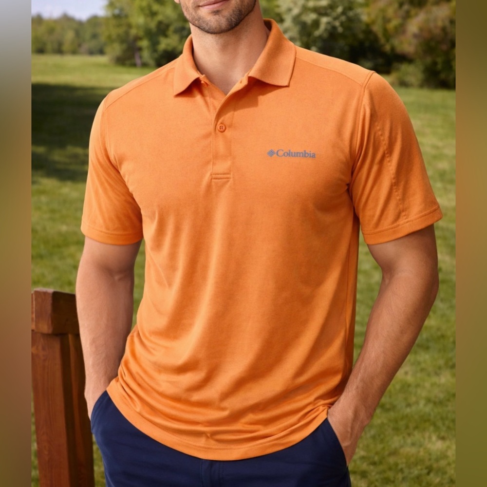 -Columbia PFG Polo Short Sleeve with Omni-Shade Orange Men's Size Small